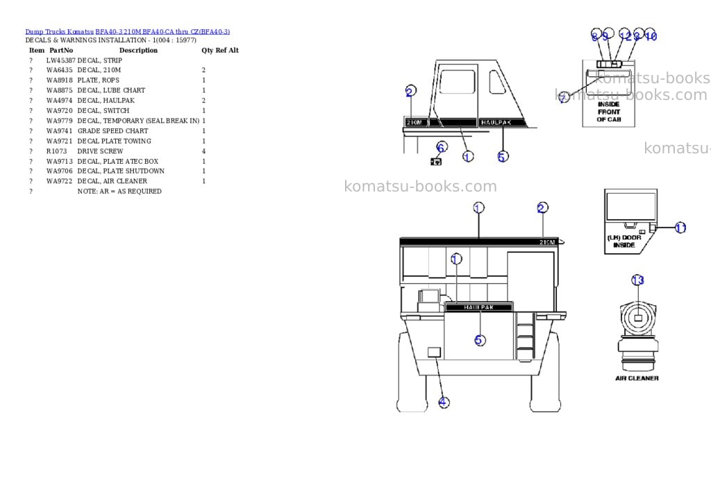 Komatsu bfa40-3 210m bfa40-ca thru cz Parts catalog cover Page 2