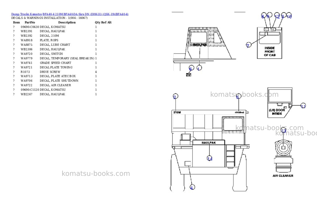 Komatsu bfa40-4 210m bfa40-da thru dn dh631 qsk-19 Parts catalog cover Page 2 Komatsu bfa40-4 210m bfa40-da thru dn dh631 qsk-19 Parts catalog cover Page 2