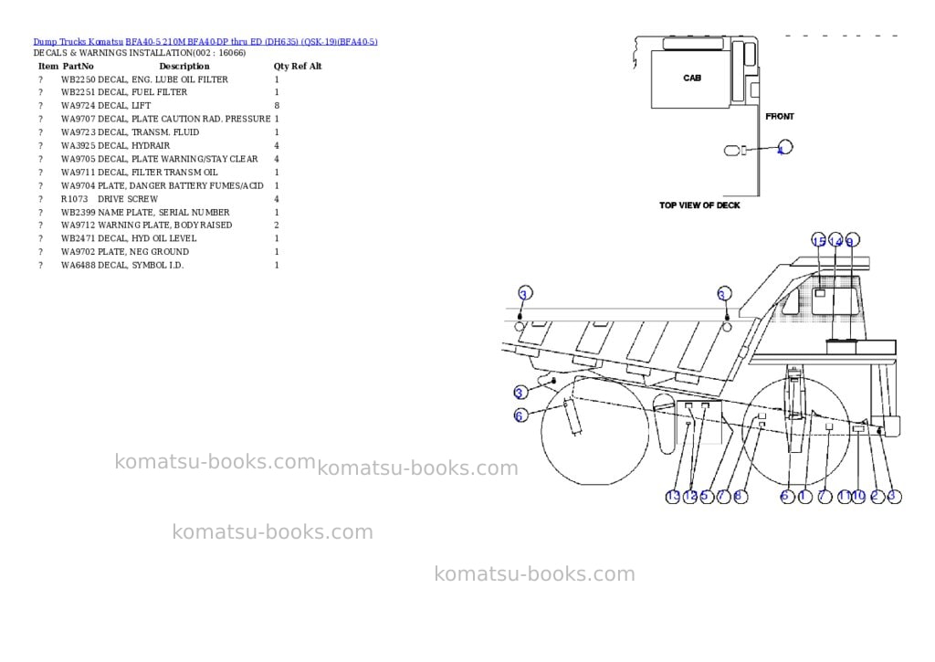 Komatsu bfa40-5 210m bfa40-dp thru ed dh635 qsk-19 Parts catalog cover Komatsu bfa40-5 210m bfa40-dp thru ed dh635 qsk-19 Parts catalog cover