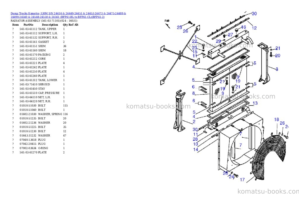 Komatsu 330m s/n 24416 & 24449-24451 & 24453-24473 & 24475-24489 & 24490-24540 & 24548-24550 & 24561 bfp41-bl to bfp41-cl Parts catalog cover Page 10