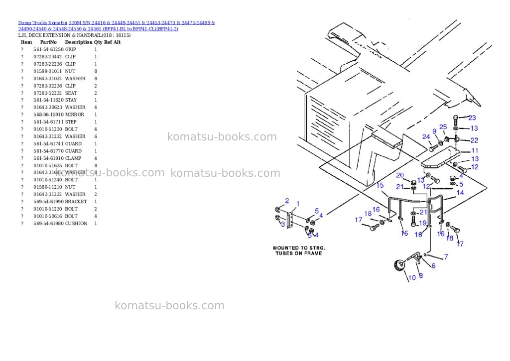 Komatsu 330m s/n 24416 & 24449-24451 & 24453-24473 & 24475-24489 & 24490-24540 & 24548-24550 & 24561 bfp41-bl to bfp41-cl Parts catalog cover Page 7