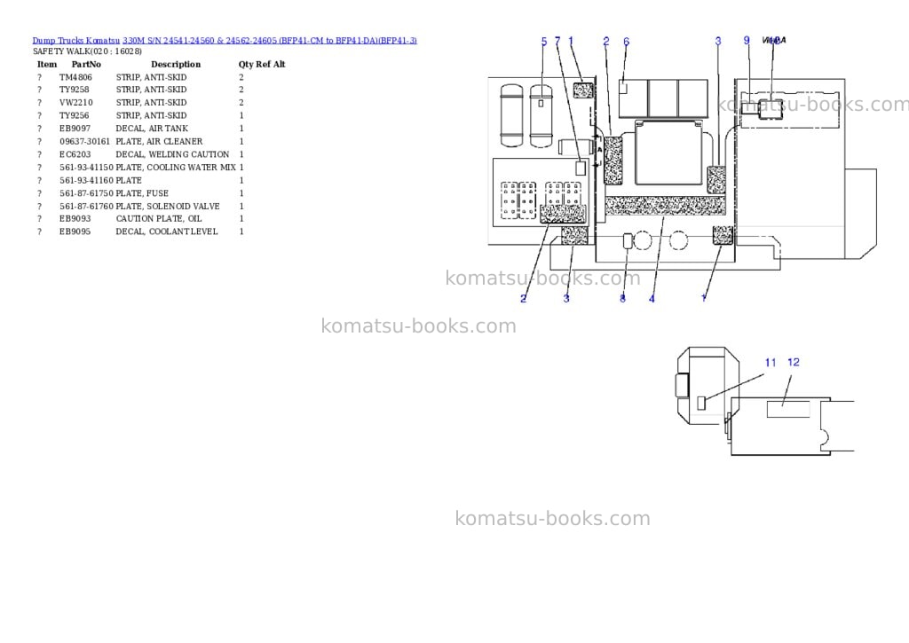 Komatsu 330m s/n 24541-24560 & 24562-24605 bfp41-cm to bfp41-da Parts catalog cover Page 8 Komatsu 330m s/n 24541-24560 & 24562-24605 bfp41-cm to bfp41-da Parts catalog cover Page 8