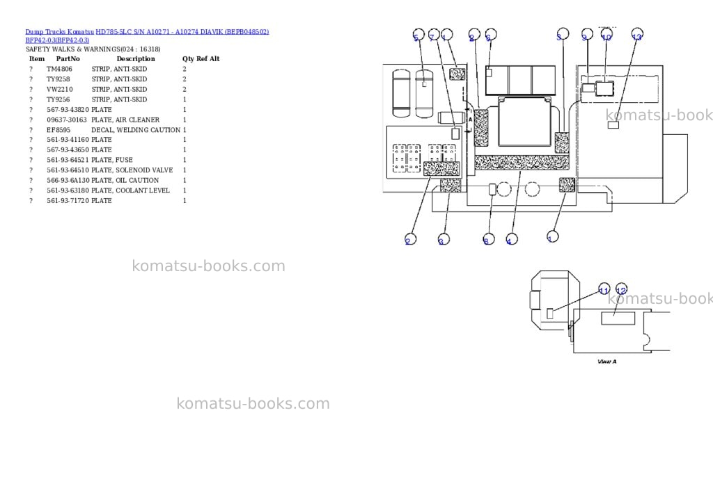 Komatsu hd785-5lc s/n a10271 - a10274 diavik bepb048502 bfp42-03 Parts catalog cover Page 10