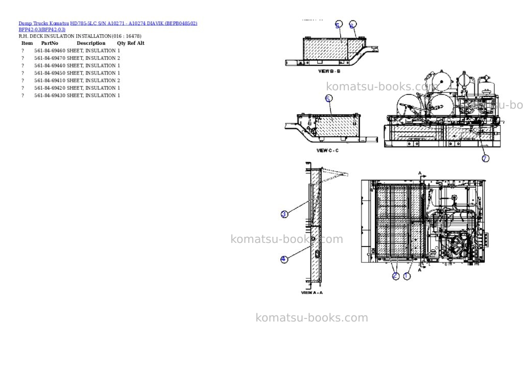 Komatsu hd785-5lc s/n a10271 - a10274 diavik bepb048502 bfp42-03 Parts catalog cover Page 6