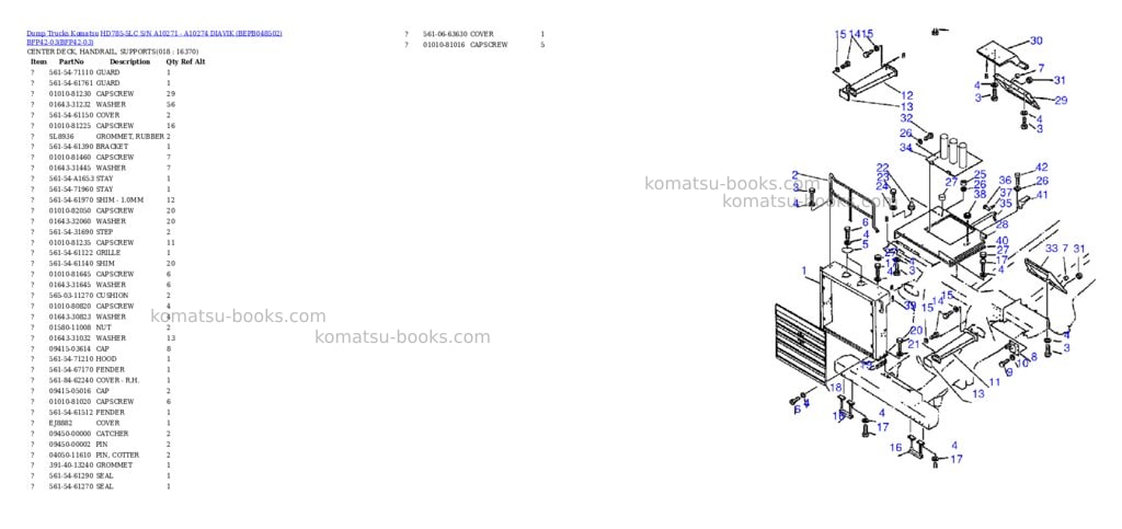 Komatsu hd785-5lc s/n a10271 - a10274 diavik bepb048502 bfp42-03 Parts catalog cover Page 7