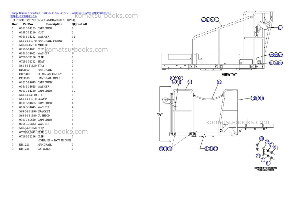 Komatsu hd785-5lc s/n a10271 - a10274 diavik bepb048502 bfp42-03 Parts catalog cover Page 8