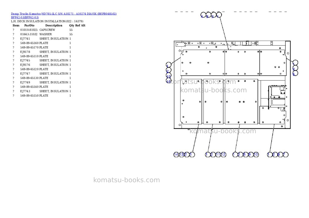 Komatsu hd785-5lc s/n a10271 - a10274 diavik bepb048502 bfp42-03 Parts catalog cover Page 9