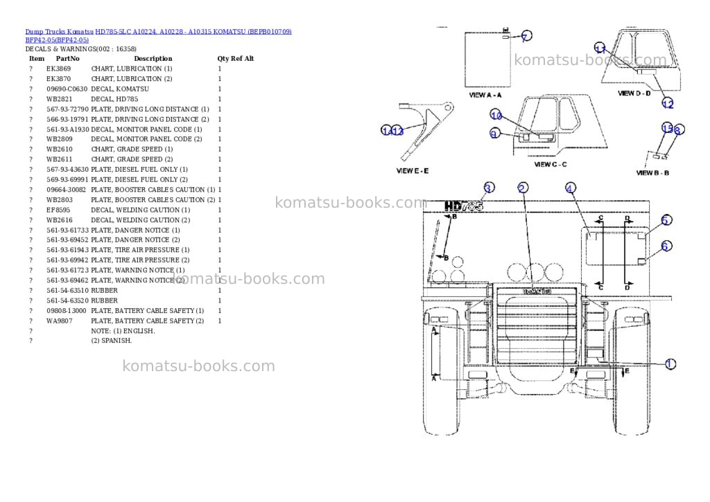 Komatsu hd785-5lc a10224, a10228 - a10315 komatsu bepb010709 bfp42-05 Parts catalog cover Komatsu hd785-5lc a10224, a10228 - a10315 komatsu bepb010709 bfp42-05 Parts catalog cover