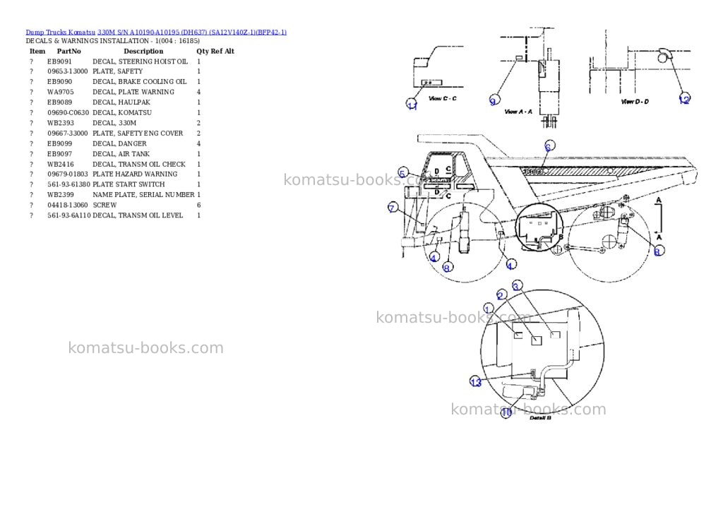 Komatsu 330m s/n a10190-a10195 dh637 sa12v140z-1 Parts catalog cover Page 2