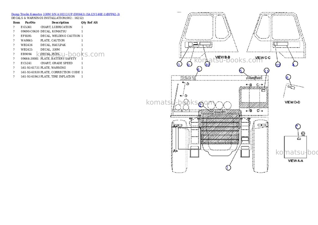 Komatsu 330m s/n a10212-up dh643 sa12v140z-1 Parts catalog cover Komatsu 330m s/n a10212-up dh643 sa12v140z-1 Parts catalog cover