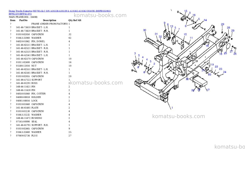 Komatsu hd785-5lc s/n a10338-a10339 & a10342-a10343 diavik bepb035903 bfp42-dv Parts catalog cover Page 3 Komatsu hd785-5lc s/n a10338-a10339 & a10342-a10343 diavik bepb035903 bfp42-dv Parts catalog cover Page 3