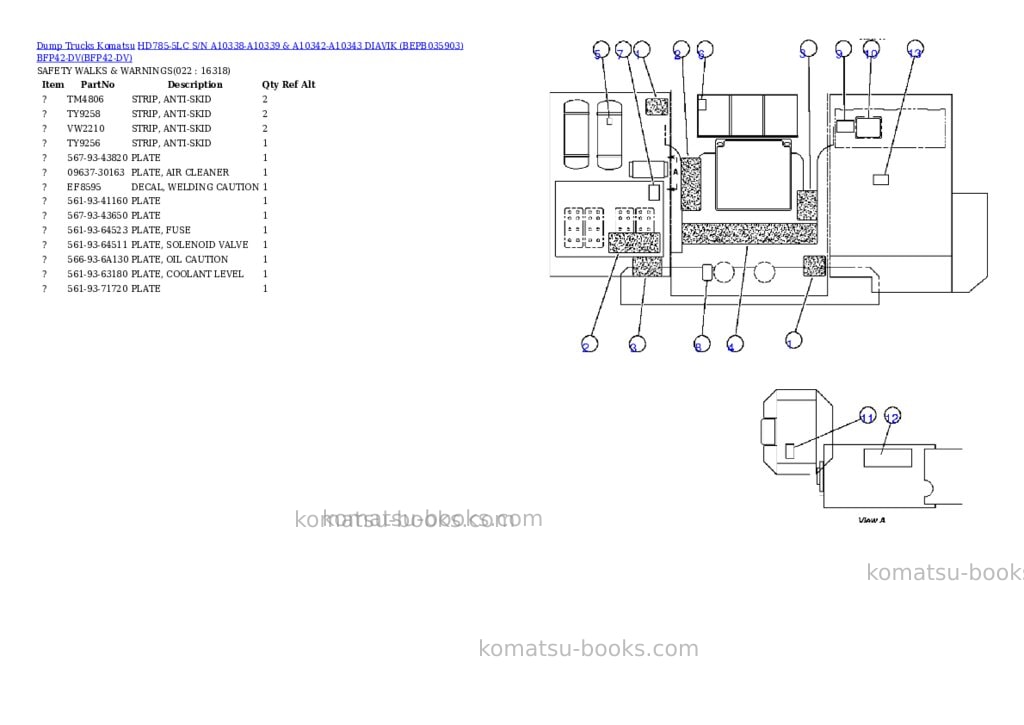 Komatsu hd785-5lc s/n a10338-a10339 & a10342-a10343 diavik bepb035903 bfp42-dv Parts catalog cover Page 9 Komatsu hd785-5lc s/n a10338-a10339 & a10342-a10343 diavik bepb035903 bfp42-dv Parts catalog cover Page 9