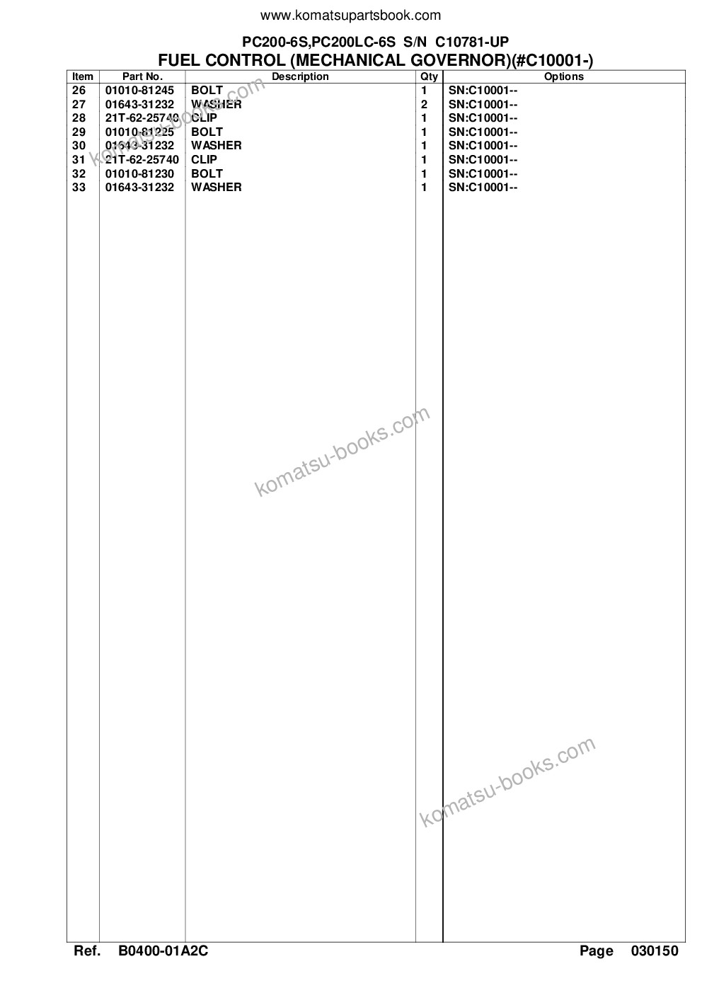Komatsu pc200-6s,pc200lc-6s s/n c10781-up Parts catalog cover Page 8