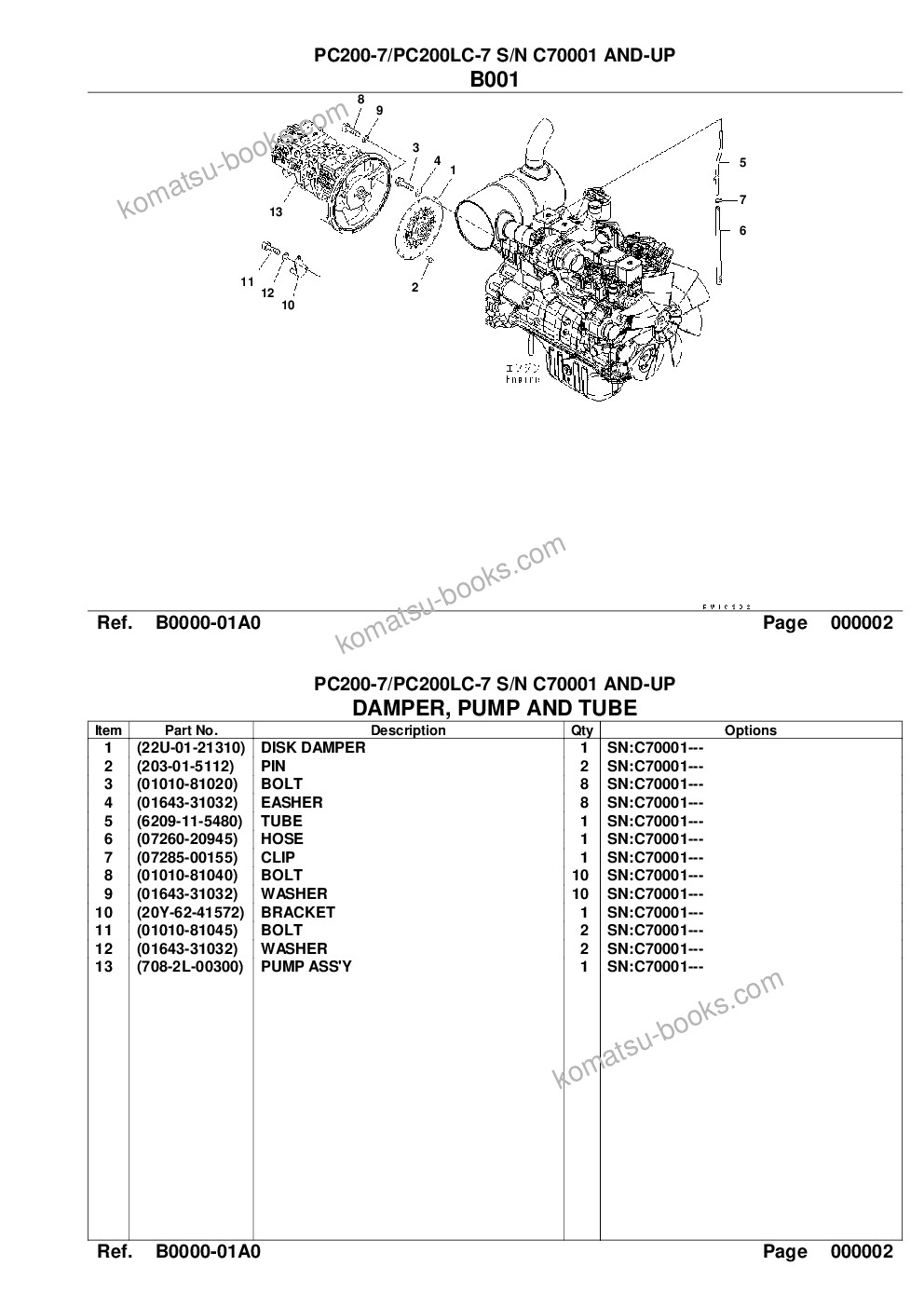 Komatsu pc200-7/pc200lc-7 s/n c70001 and-up Catálogo de piezas cover Page 3