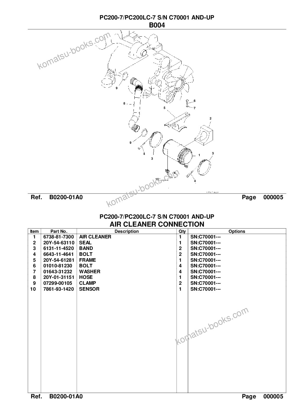 Komatsu pc200-7/pc200lc-7 s/n c70001 and-up Catálogo de piezas cover Page 6