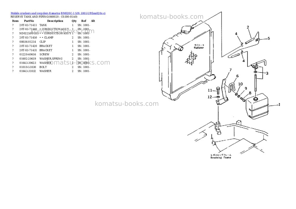 Komatsu BM020C-1 S/N 1001-UP Parts catalog cover Page 5 Komatsu BM020C-1 S/N 1001-UP Parts catalog cover Page 5
