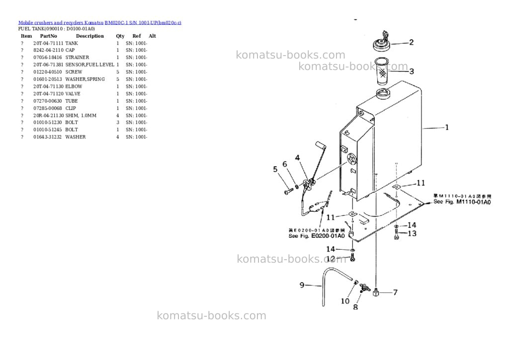Komatsu BM020C-1 S/N 1001-UP Parts catalog cover Page 6 Komatsu BM020C-1 S/N 1001-UP Parts catalog cover Page 6