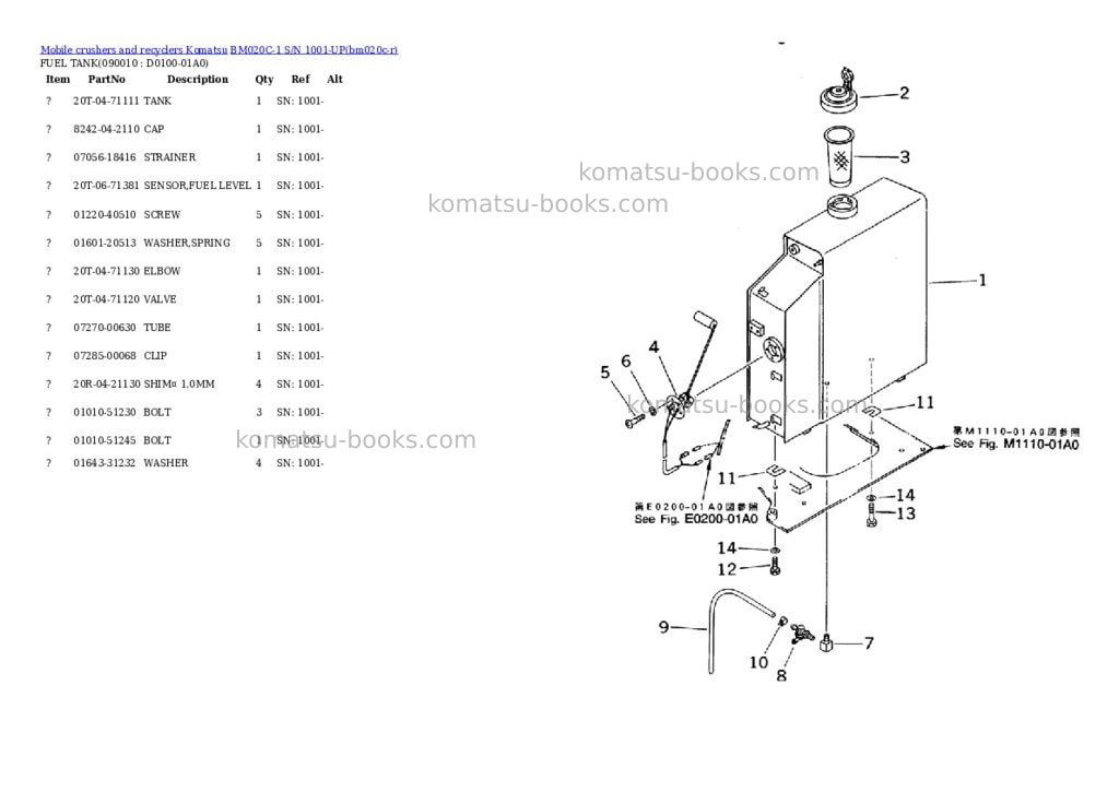Komatsu bm020c-1 s/n 1001-up Parts catalog cover Komatsu bm020c-1 s/n 1001-up Parts catalog cover