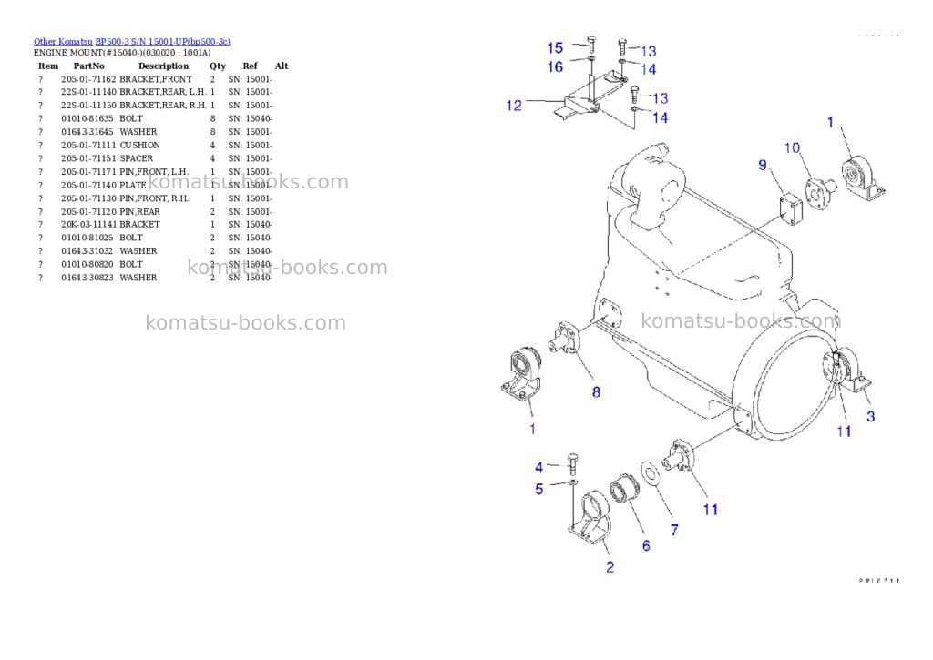 Komatsu BP500-3 S/N 15001-UP Parts catalog cover Komatsu BP500-3 S/N 15001-UP Parts catalog cover
