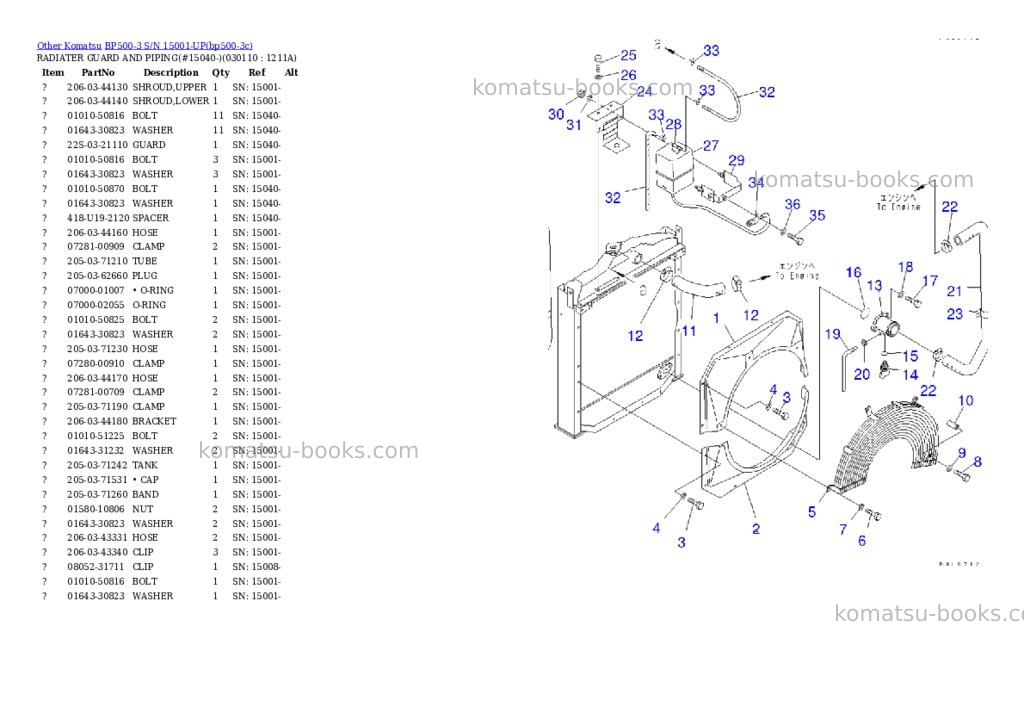 Komatsu BP500-3 S/N 15001-UP Parts catalog cover Page 10 Komatsu BP500-3 S/N 15001-UP Parts catalog cover Page 10