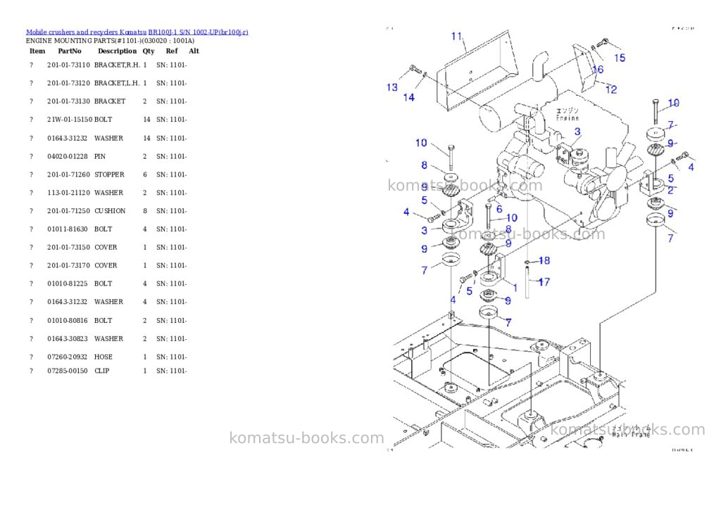 Komatsu br100j-1 s/n 1002-up Parts catalog cover Komatsu br100j-1 s/n 1002-up Parts catalog cover