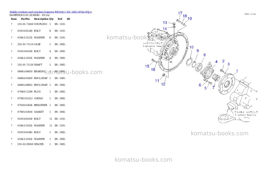 Komatsu br100j-1 s/n 1002-up Parts catalog cover Page 3 Komatsu br100j-1 s/n 1002-up Parts catalog cover Page 3