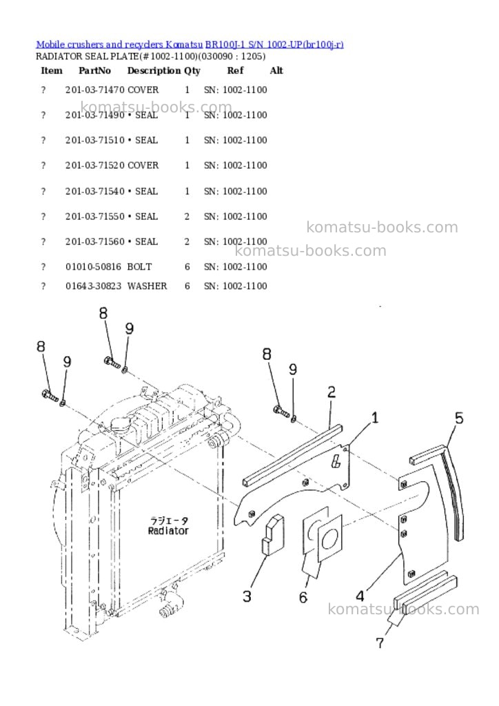 Komatsu br100j-1 s/n 1002-up Parts catalog cover Page 8 Komatsu br100j-1 s/n 1002-up Parts catalog cover Page 8
