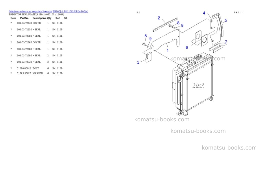 Komatsu br100j-1 s/n 1002-up Parts catalog cover Page 9 Komatsu br100j-1 s/n 1002-up Parts catalog cover Page 9