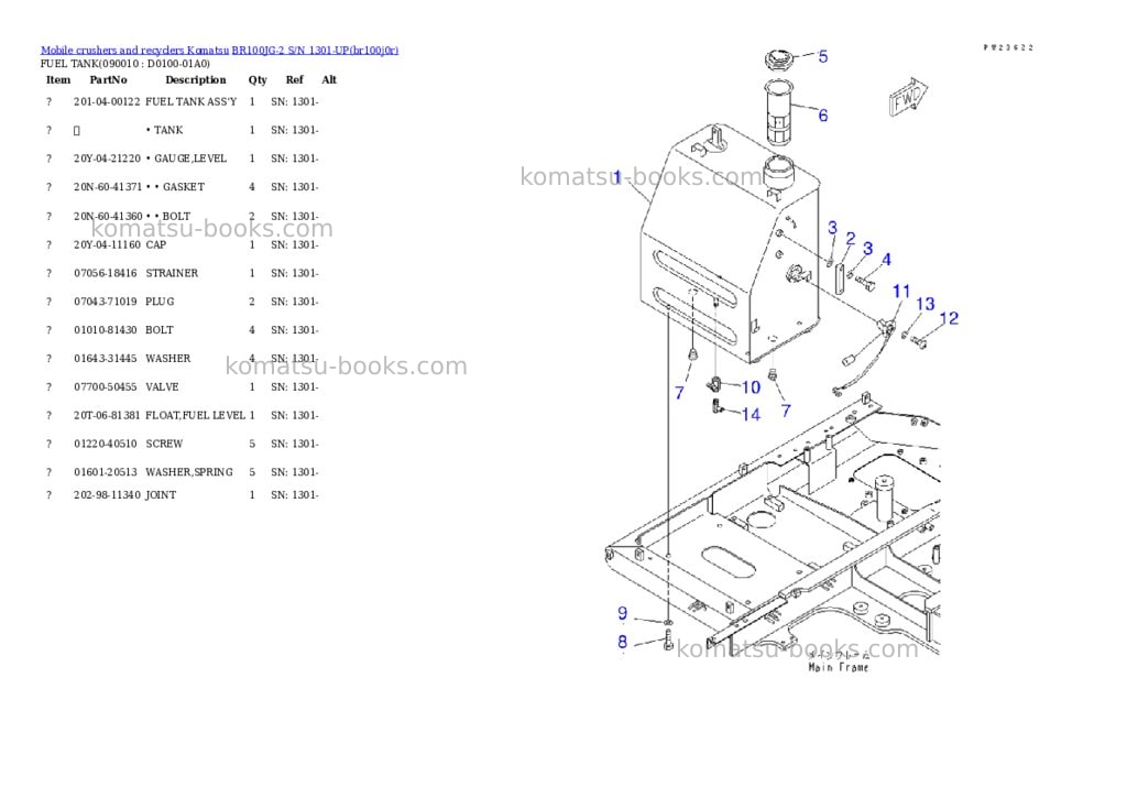 Komatsu br100jg-2 s/n 1301-up Parts catalog cover Page 10 Komatsu br100jg-2 s/n 1301-up Parts catalog cover Page 10