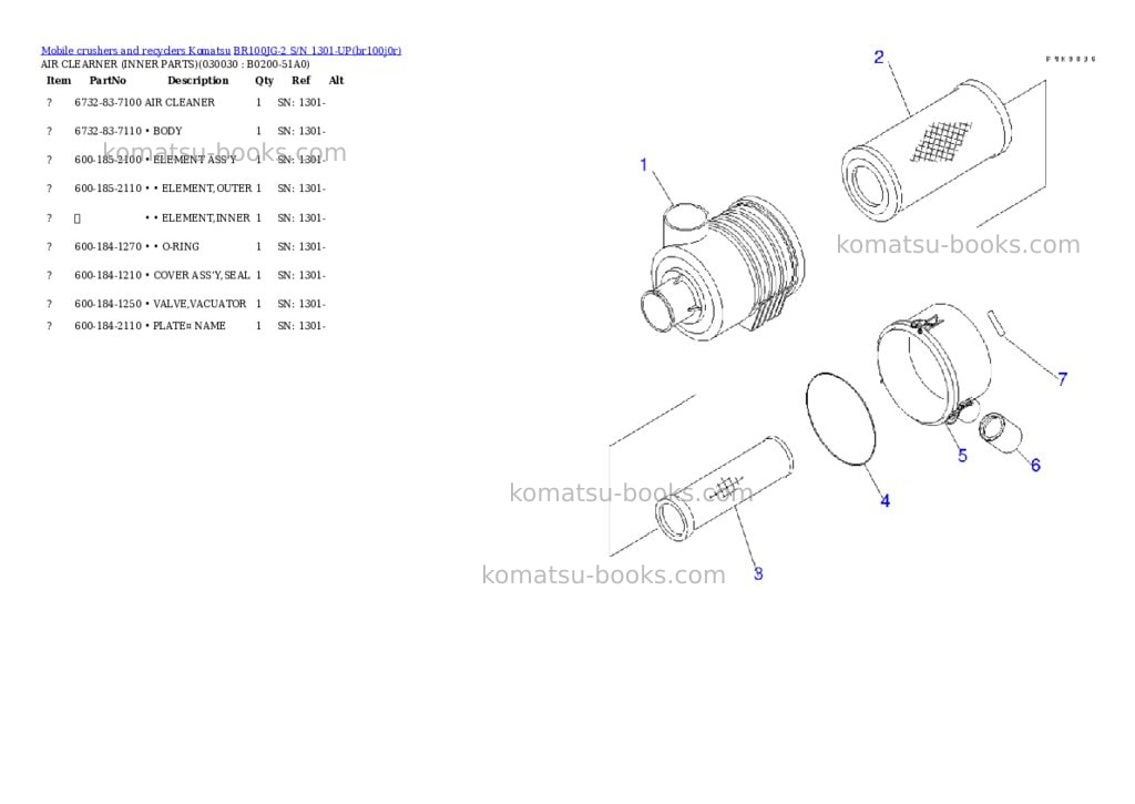 Komatsu br100jg-2 s/n 1301-up Parts catalog cover Page 2 Komatsu br100jg-2 s/n 1301-up Parts catalog cover Page 2