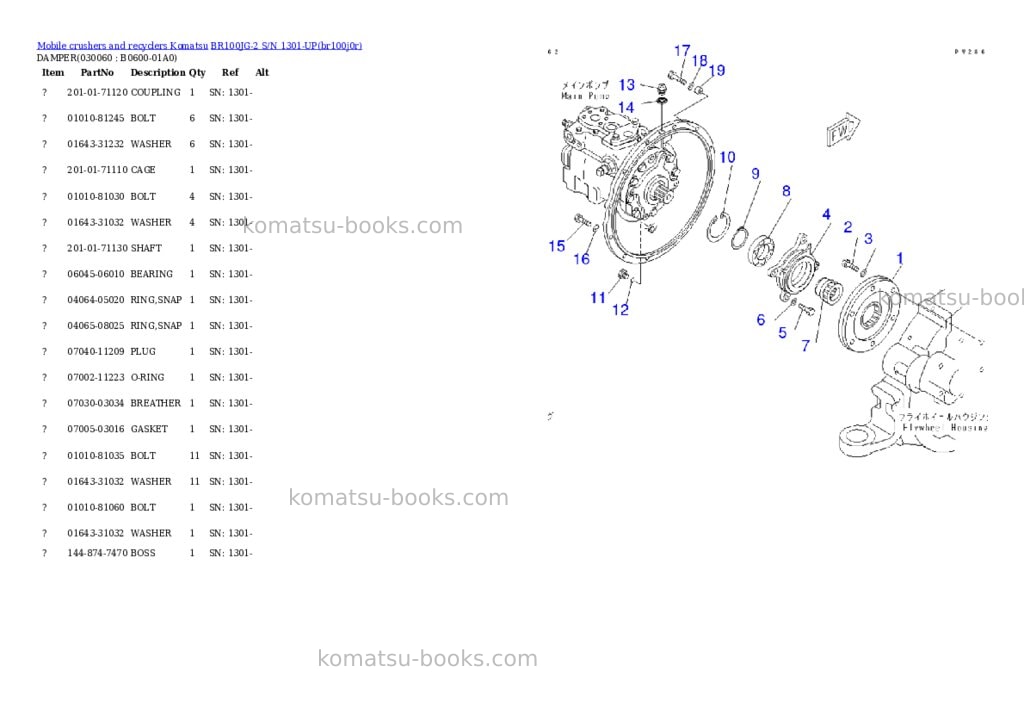 Komatsu br100jg-2 s/n 1301-up Parts catalog cover Page 5 Komatsu br100jg-2 s/n 1301-up Parts catalog cover Page 5