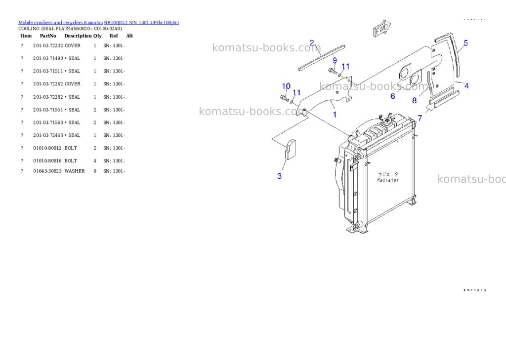Komatsu br100jg-2 s/n 1301-up Parts catalog cover Page 7 Komatsu br100jg-2 s/n 1301-up Parts catalog cover Page 7