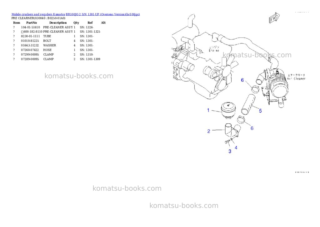 Komatsu BR100JG-2 S/N 1301-UP (Overseas Version) Parts catalog cover Page 3 Komatsu BR100JG-2 S/N 1301-UP (Overseas Version) Parts catalog cover Page 3
