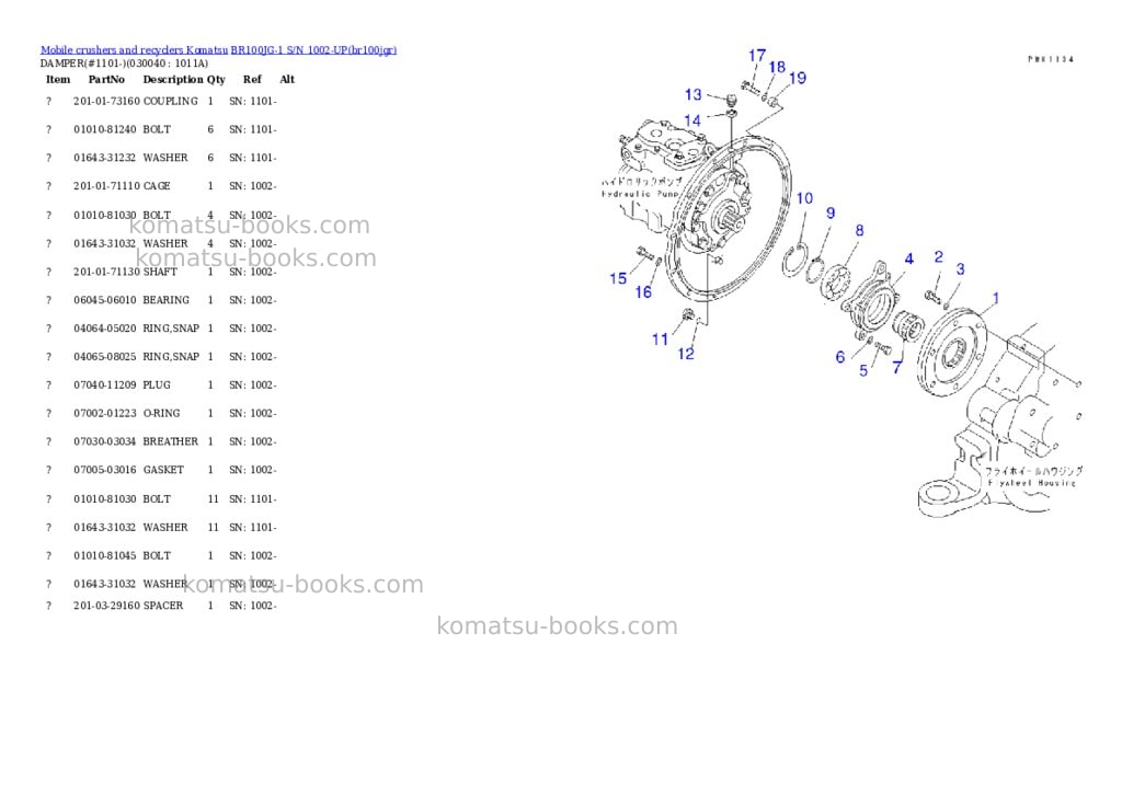 Komatsu br100jg-1 s/n 1002-up Parts catalog cover Page 3 Komatsu br100jg-1 s/n 1002-up Parts catalog cover Page 3
