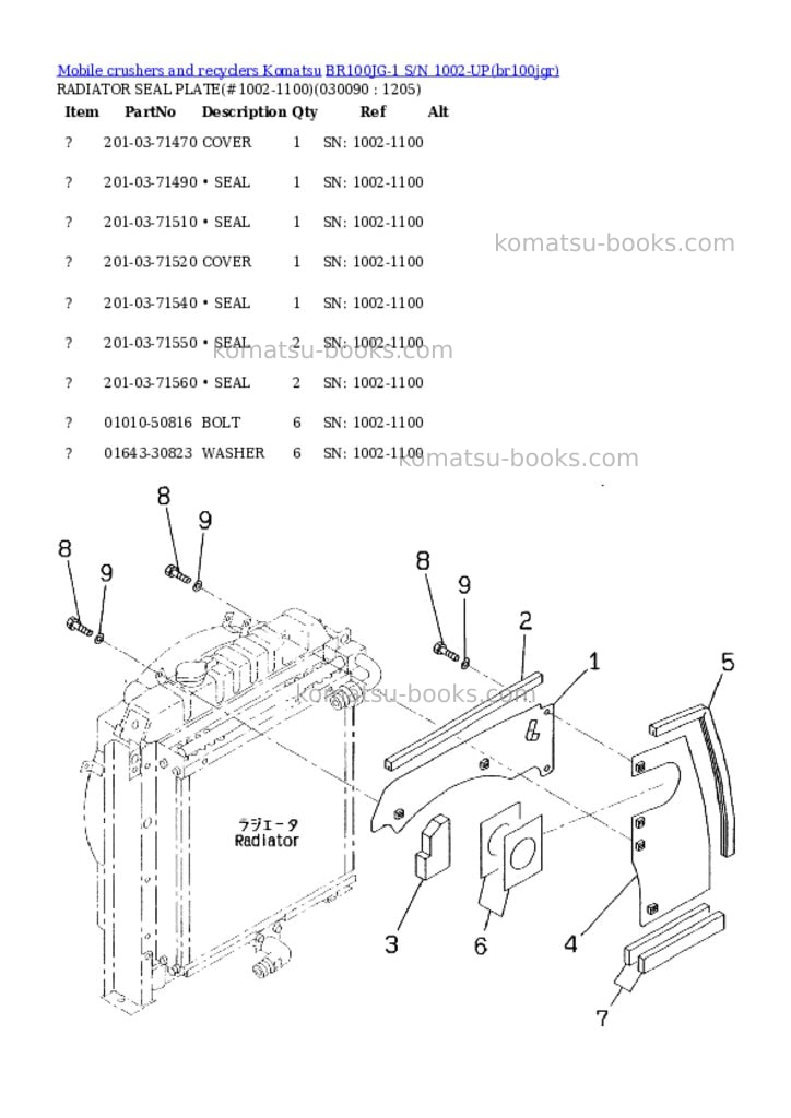 Komatsu br100jg-1 s/n 1002-up Parts catalog cover Page 8 Komatsu br100jg-1 s/n 1002-up Parts catalog cover Page 8
