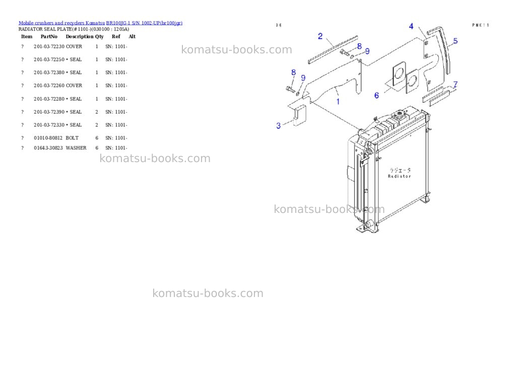 Komatsu br100jg-1 s/n 1002-up Parts catalog cover Page 9 Komatsu br100jg-1 s/n 1002-up Parts catalog cover Page 9