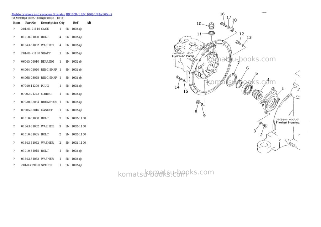 Komatsu br100r-1 s/n 1002-up Parts catalog cover Komatsu br100r-1 s/n 1002-up Parts catalog cover