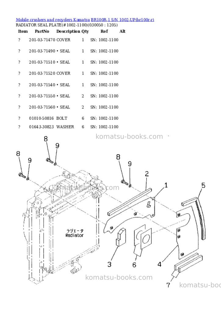 Komatsu br100r-1 s/n 1002-up Parts catalog cover Page 4 Komatsu br100r-1 s/n 1002-up Parts catalog cover Page 4