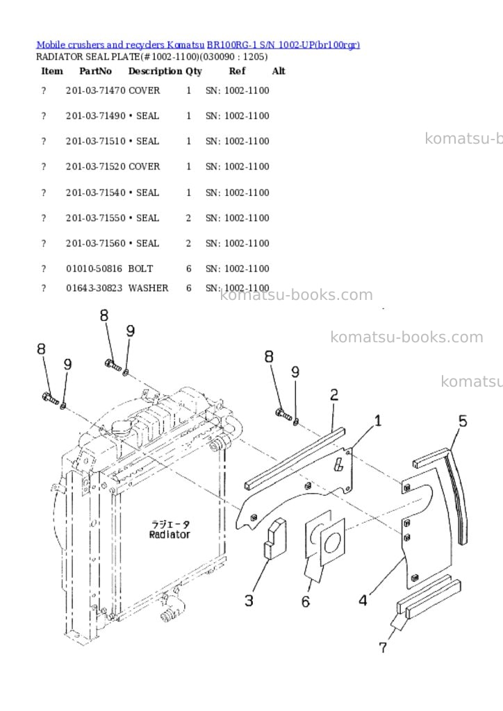 Komatsu br100rg-1 s/n 1002-up Parts catalog cover Page 8 Komatsu br100rg-1 s/n 1002-up Parts catalog cover Page 8