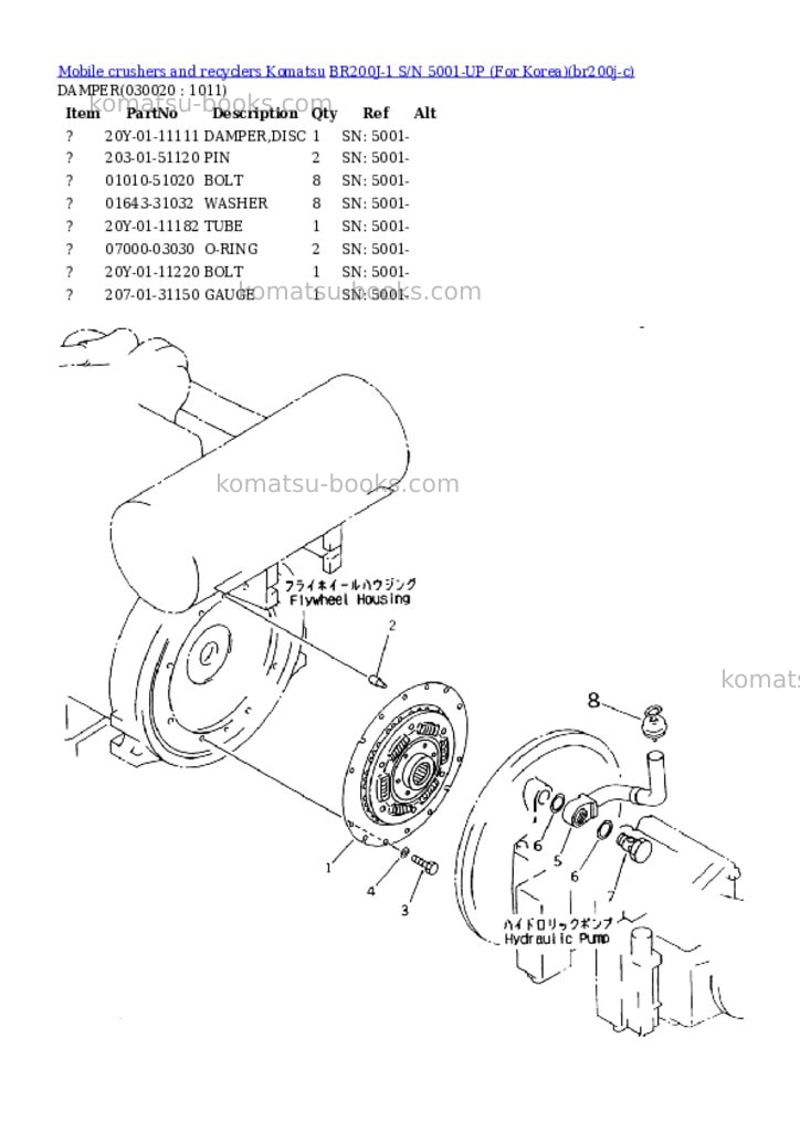 Komatsu br200j-1 s/n 5001-up for korea Parts catalog cover