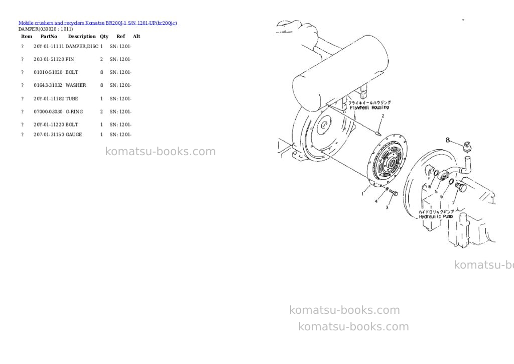 Komatsu br200j-1 s/n 1201-up Parts catalog cover Komatsu br200j-1 s/n 1201-up Parts catalog cover