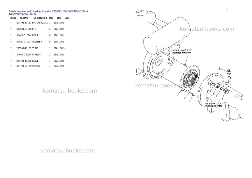 Komatsu br200r-1 s/n 1002-up Parts catalog cover Komatsu br200r-1 s/n 1002-up Parts catalog cover