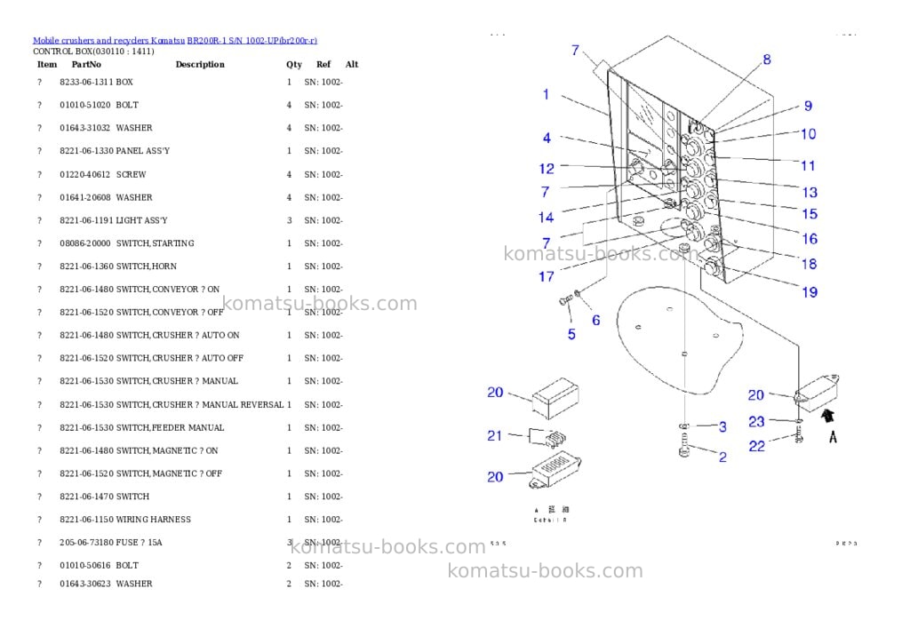 Komatsu br200r-1 s/n 1002-up Parts catalog cover Page 10 Komatsu br200r-1 s/n 1002-up Parts catalog cover Page 10