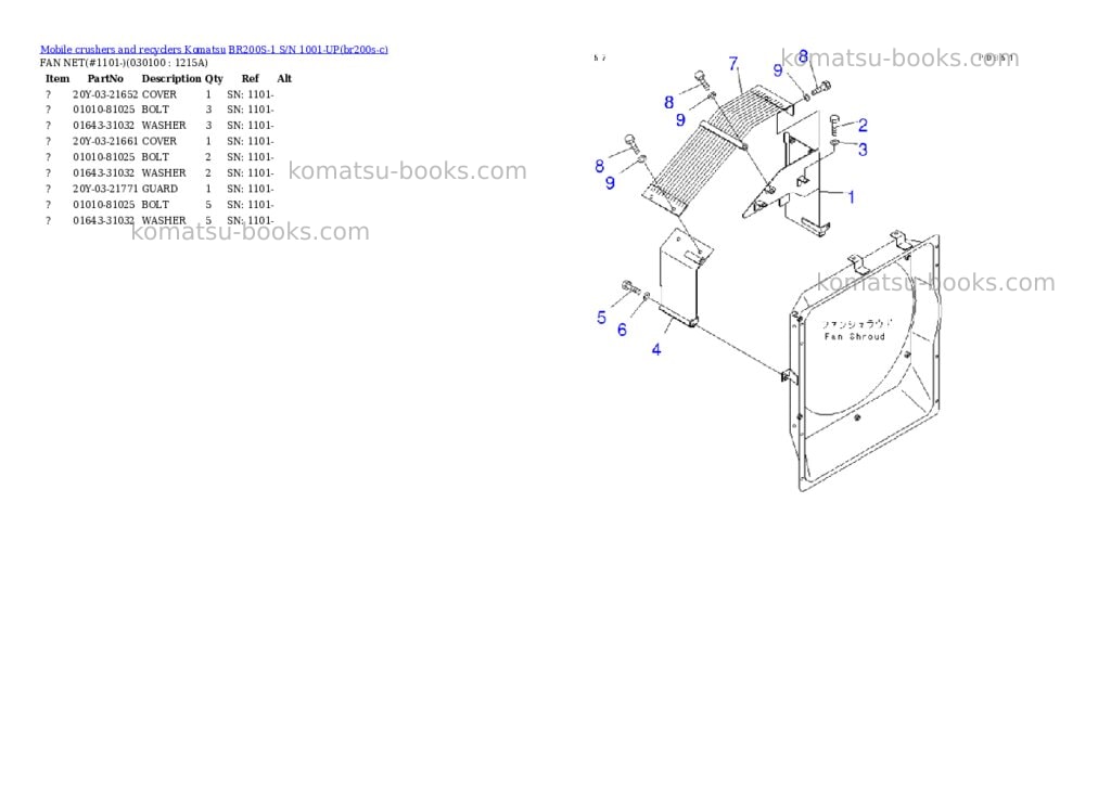 Komatsu br200s-1 s/n 1001-up Parts catalog cover Page 9 Komatsu br200s-1 s/n 1001-up Parts catalog cover Page 9