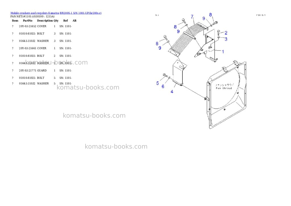 Komatsu BR200S-1 S/N 1001-UP Parts catalog cover Page 9 Komatsu BR200S-1 S/N 1001-UP Parts catalog cover Page 9