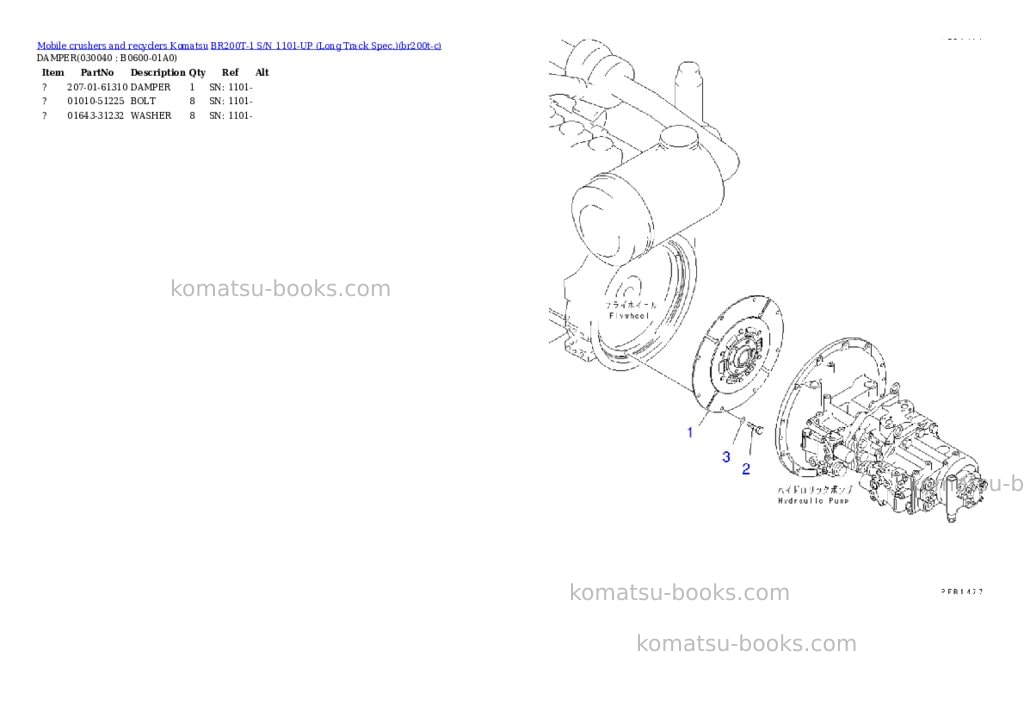 Komatsu BR200T-1 S/N 1101-UP (Long Track Spec.) Parts catalog cover Page 3 Komatsu BR200T-1 S/N 1101-UP (Long Track Spec.) Parts catalog cover Page 3