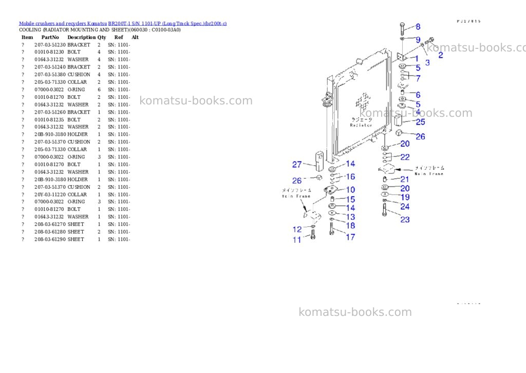 Komatsu BR200T-1 S/N 1101-UP (Long Track Spec.) Parts catalog cover Page 6 Komatsu BR200T-1 S/N 1101-UP (Long Track Spec.) Parts catalog cover Page 6