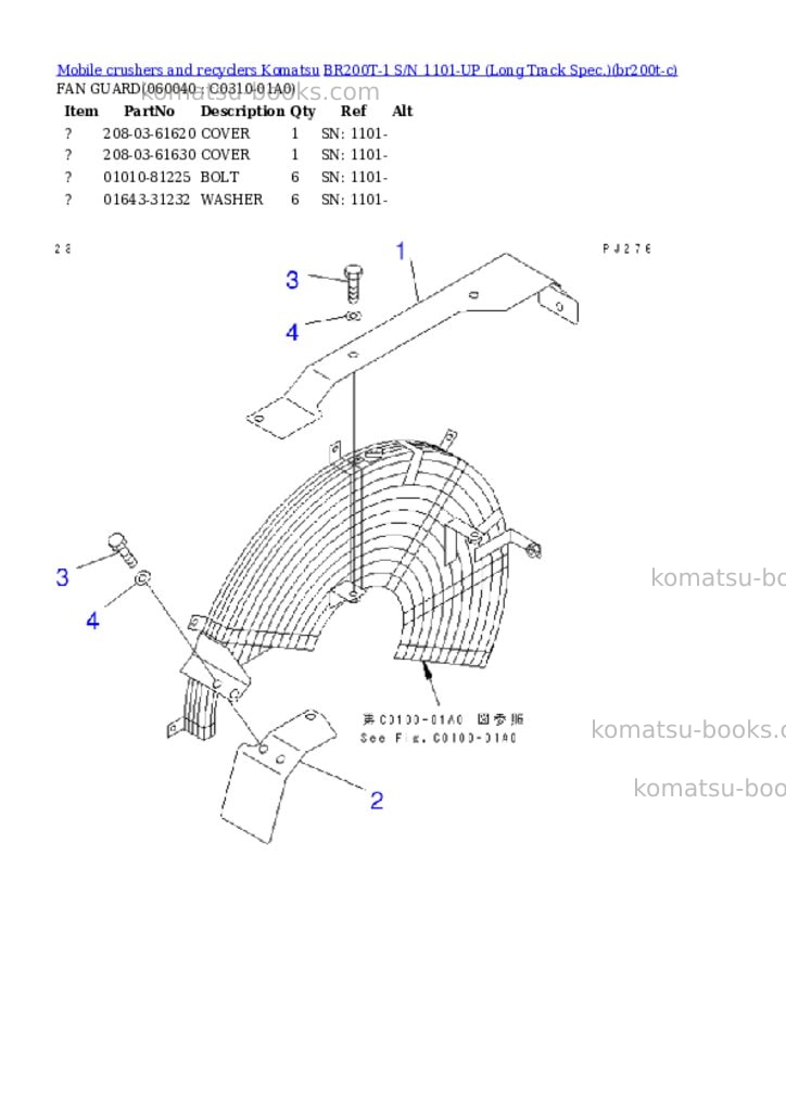 Komatsu BR200T-1 S/N 1101-UP (Long Track Spec.) Parts catalog cover Page 7 Komatsu BR200T-1 S/N 1101-UP (Long Track Spec.) Parts catalog cover Page 7