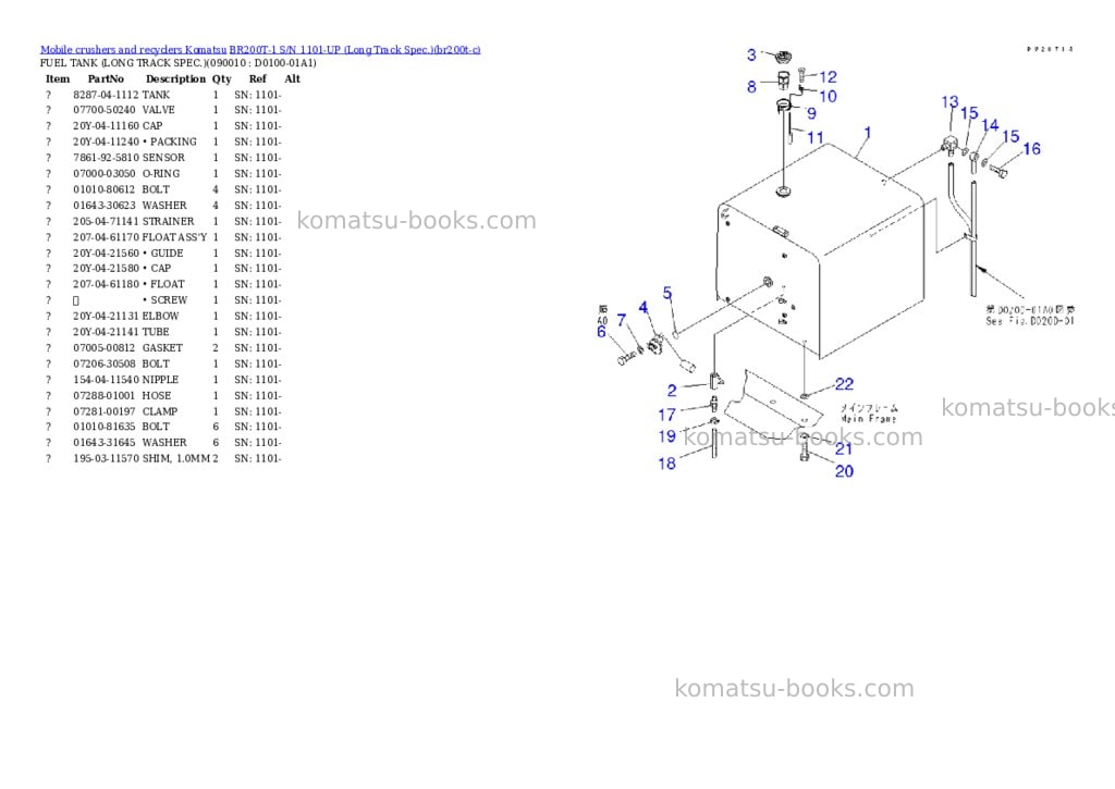 Komatsu BR200T-1 S/N 1101-UP (Long Track Spec.) Parts catalog cover Page 8 Komatsu BR200T-1 S/N 1101-UP (Long Track Spec.) Parts catalog cover Page 8
