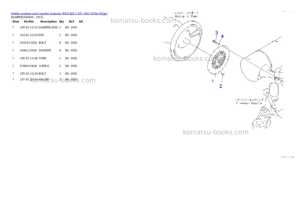 Komatsu br310jg-1 s/n 1002-up Parts catalog cover Komatsu br310jg-1 s/n 1002-up Parts catalog cover